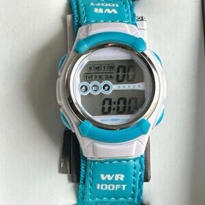 Blue & White Digital Watch Water Resistant Working New Battery